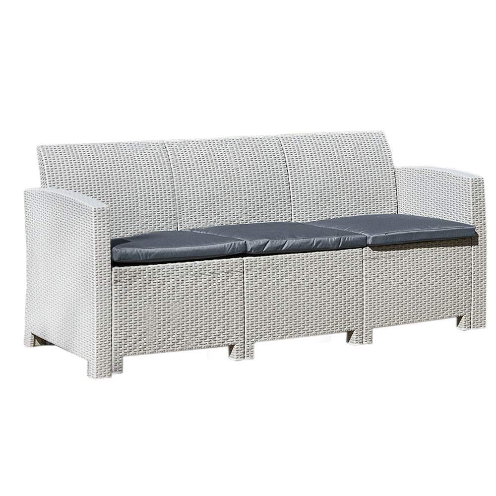 Click to view product details and reviews for 3 Seater Rattan Effect Sofa In Grey Marbella.